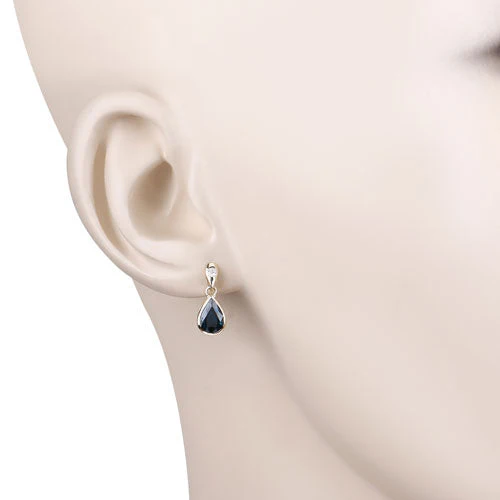 1.65 Carat Genuine Blue Sapphire and White Diamond 10K Yellow Gold Earrings - Image 5