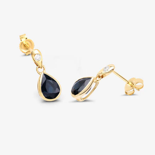 1.65 Carat Genuine Blue Sapphire and White Diamond 10K Yellow Gold Earrings - Image 8