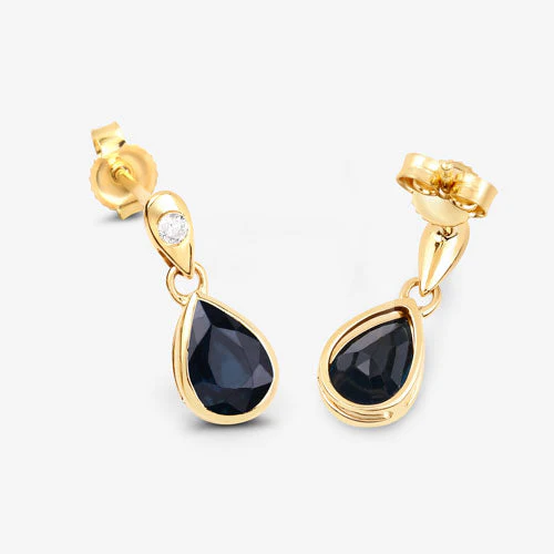 1.65 Carat Genuine Blue Sapphire and White Diamond 10K Yellow Gold Earrings - Image 9