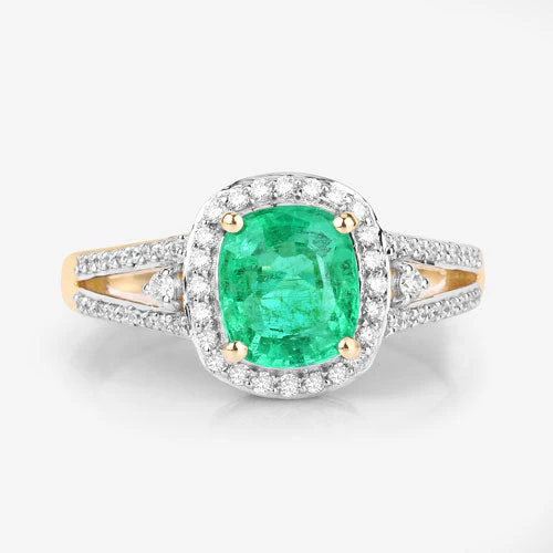 1.65 Carat Genuine Ethiopian Emerald and White Diamond 14K Yellow Gold Ring - Image 8