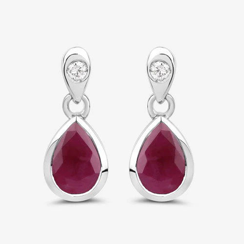 1.65 Carat Genuine Ruby and White Diamond 10K White Gold Earrings - Image 10