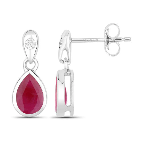 1.65 Carat Genuine Ruby and White Diamond 10K White Gold Earrings - Image 2