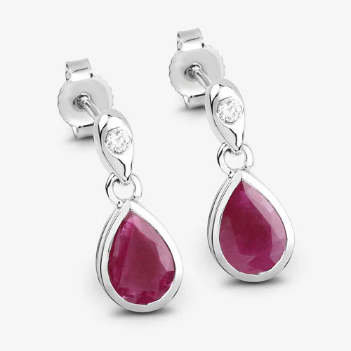 1.65 Carat Genuine Ruby and White Diamond 10K White Gold Earrings - Image 6