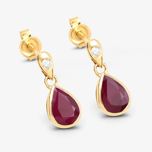 1.65 Carat Genuine Ruby and White Diamond 10K Yellow Gold Earrings - Image 6