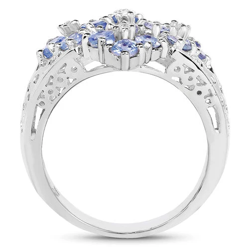 1.65 Carat Genuine Tanzanite and White Topaz .925 Sterling Silver Ring - Image 5