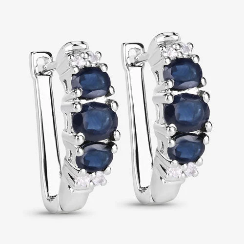 1.66 Carat Genuine Blue Sapphire and White Topaz .925 Sterling Silver Earrings - Image 11