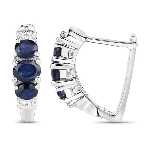 1.66 Carat Genuine Blue Sapphire and White Topaz .925 Sterling Silver Earrings - Image 6