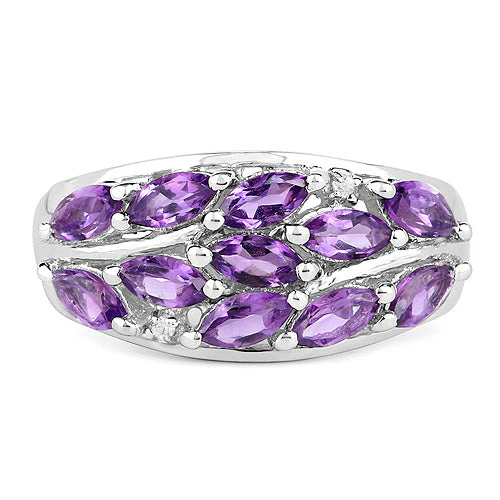 1.67 Carat Genuine  Amethyst and White Topaz .925 Sterling Silver Ring - Image 6