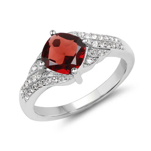 1.67 Carat Genuine Garnet and White Topaz .925 Sterling Silver Ring - Image 4