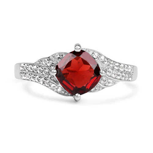 1.67 Carat Genuine Garnet and White Topaz .925 Sterling Silver Ring - Image 6