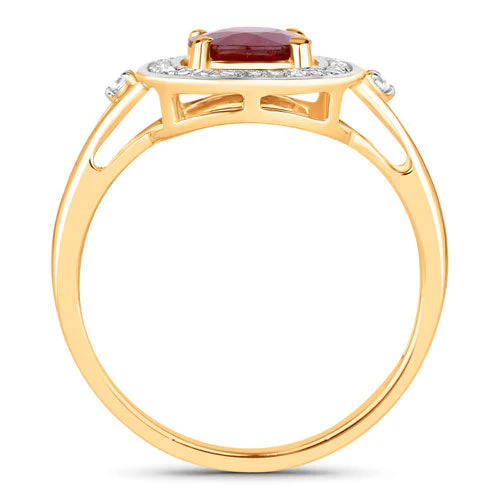 1.67 Carat Genuine Ruby and White Diamond 14K Yellow Gold Ring - Image 2