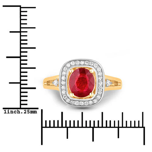 1.67 Carat Genuine Ruby and White Diamond 14K Yellow Gold Ring - Image 3