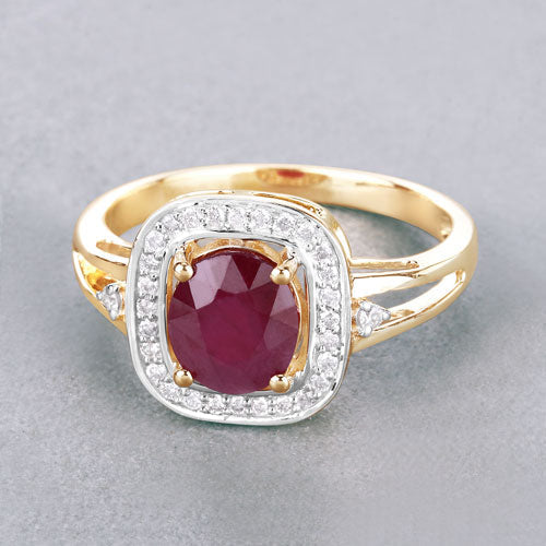 1.67 Carat Genuine Ruby and White Diamond 14K Yellow Gold Ring - Image 4