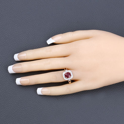 1.67 Carat Genuine Ruby and White Diamond 14K Yellow Gold Ring - Image 5