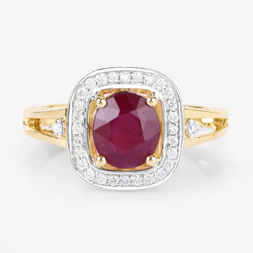 1.67 Carat Genuine Ruby and White Diamond 14K Yellow Gold Ring - Image 8
