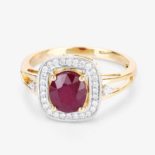 1.67 Carat Genuine Ruby and White Diamond 14K Yellow Gold Ring - Image 9