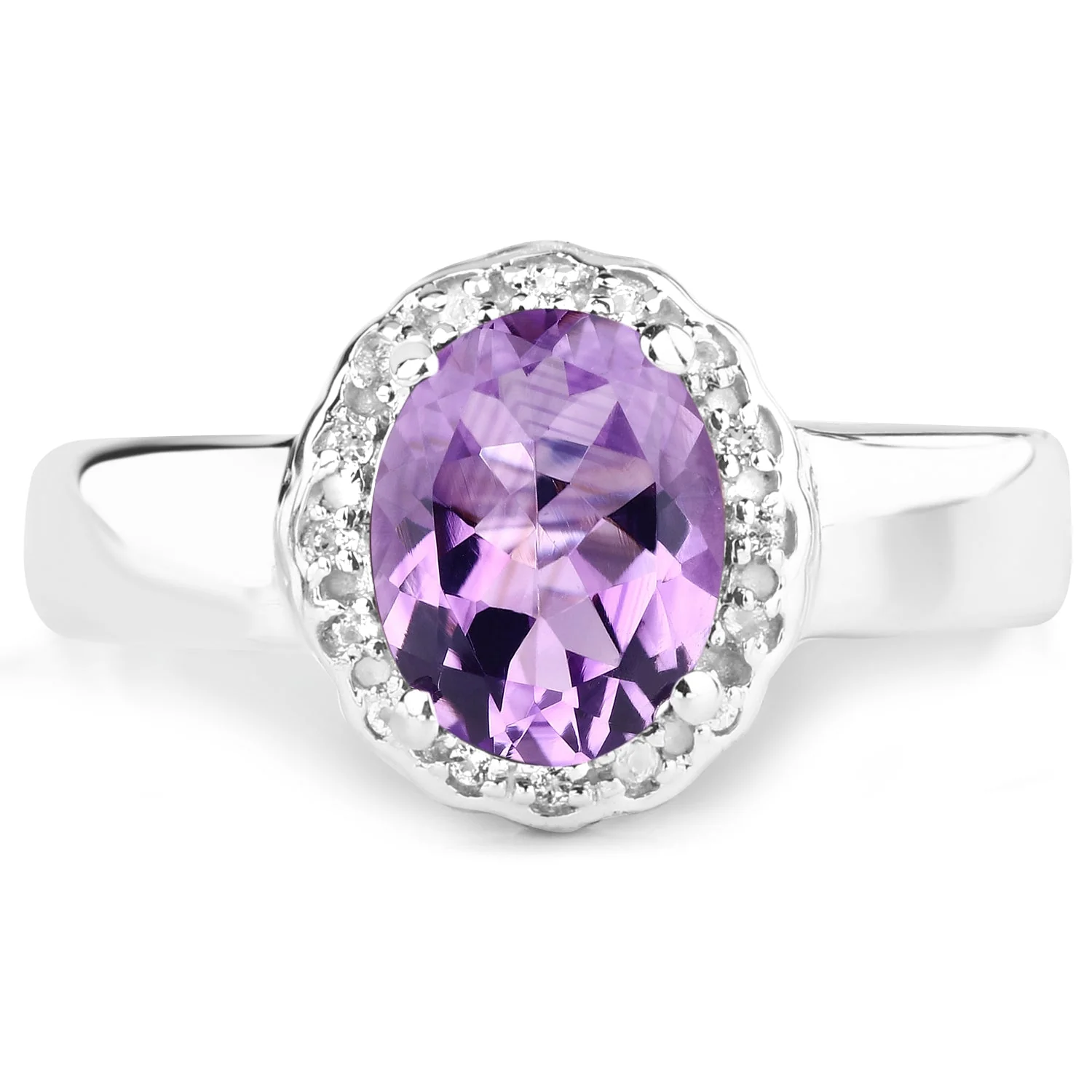 1.68 Carat Genuine Amethyst and White Topaz .925 Sterling Silver Ring - Image 3
