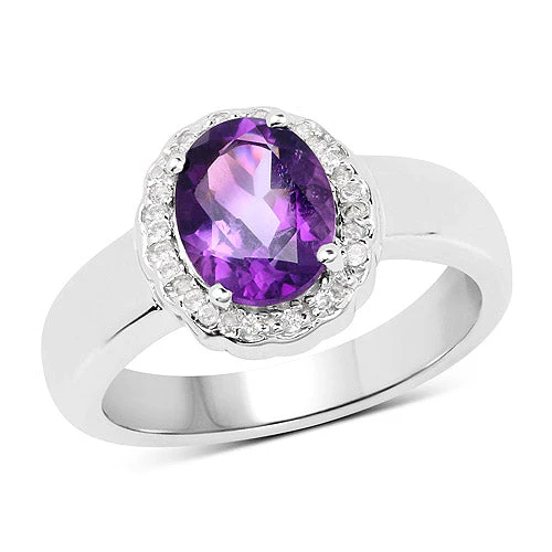 1.68 Carat Genuine Amethyst and White Topaz .925 Sterling Silver Ring - Image 4
