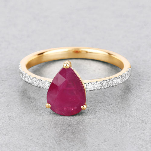 1.68 Carat Genuine Ruby and White Diamond 14K Yellow Gold Ring - Image 4