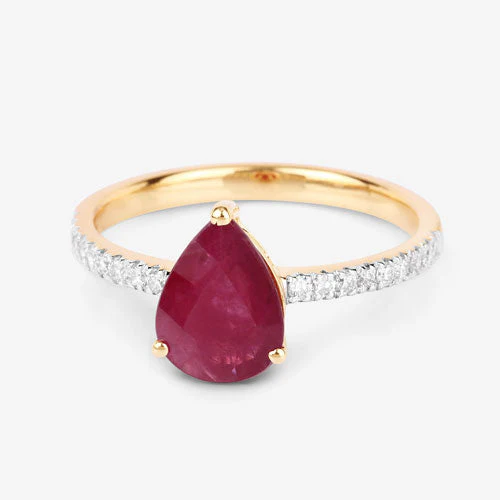 1.68 Carat Genuine Ruby and White Diamond 14K Yellow Gold Ring - Image 9