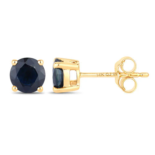 1.70 Carat Genuine Blue Sapphire 14K Yellow Gold Earrings - Image 2