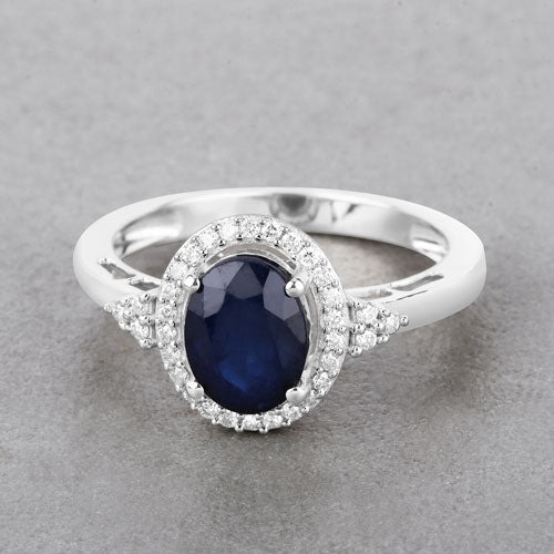 1.70 Carat Genuine Blue Sapphire and White Diamond 14K White Gold Ring - Image 4