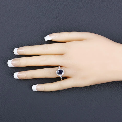 1.70 Carat Genuine Blue Sapphire and White Diamond 14K White Gold Ring - Image 5