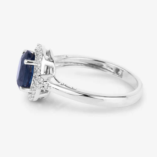 1.70 Carat Genuine Blue Sapphire and White Diamond 14K White Gold Ring - Image 6