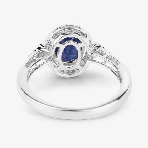 1.70 Carat Genuine Blue Sapphire and White Diamond 14K White Gold Ring - Image 7