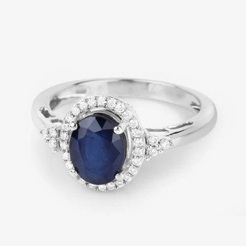 1.70 Carat Genuine Blue Sapphire and White Diamond 14K White Gold Ring - Image 9