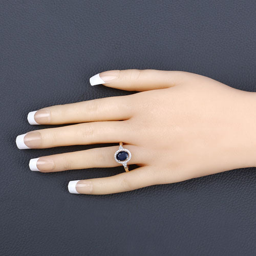 1.70 Carat Genuine Blue Sapphire and White Diamond 14K Yellow Gold Ring - Image 5