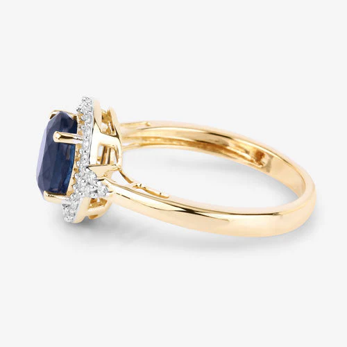 1.70 Carat Genuine Blue Sapphire and White Diamond 14K Yellow Gold Ring - Image 6