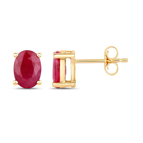 1.70 Carat Genuine Ruby 10K Yellow Gold Earrings - Image 2
