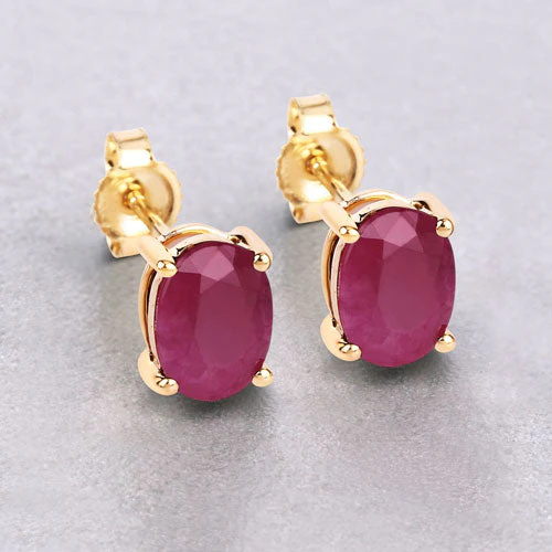 1.70 Carat Genuine Ruby 10K Yellow Gold Earrings - Image 4