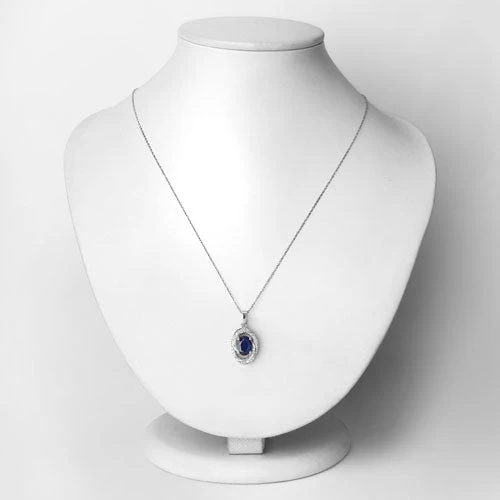 1.71 Carat Genuine Blue Sapphire and White Diamond 14K White Gold Pendant - Image 2