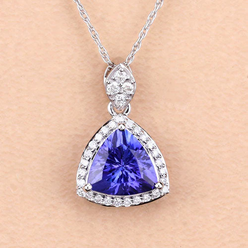 1.71 Carat Genuine Tanzanite and White Diamond 14K White Gold Pendant - Image 7