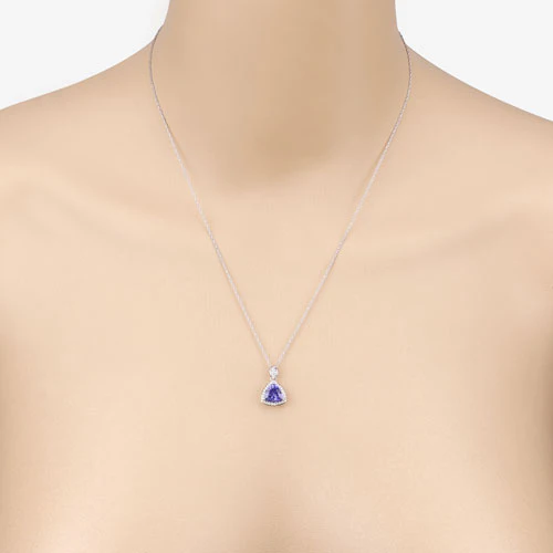 1.71 Carat Genuine Tanzanite and White Diamond 14K White Gold Pendant - Image 8