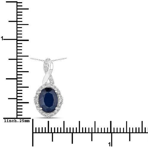 1.72 Carat Genuine Blue Sapphire and White Diamond 14K White Gold Pendant - Image 3