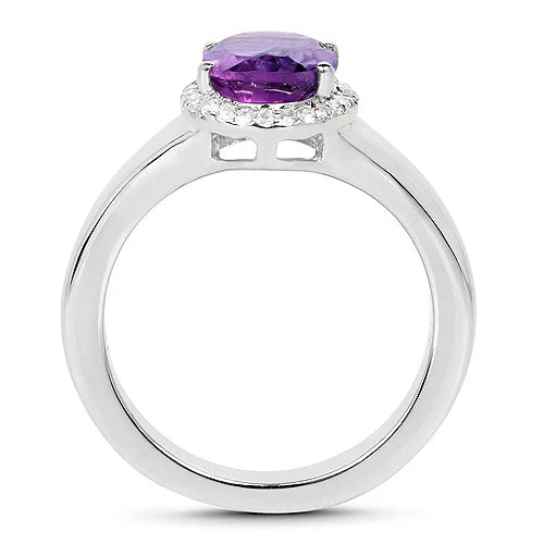 1.73 Carat Genuine  Amethyst and White Topaz .925 Sterling Silver Ring - Image 5