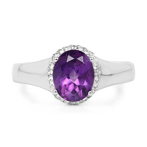 1.73 Carat Genuine  Amethyst and White Topaz .925 Sterling Silver Ring - Image 6