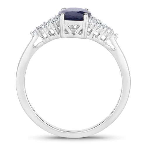 1.73 Carat Genuine Blue Sapphire and White Diamond 14K White Gold Ring - Image 2