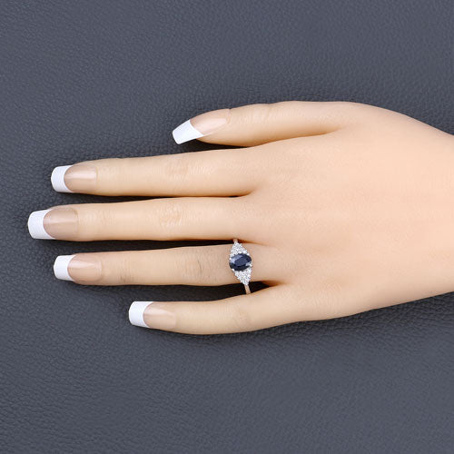 1.73 Carat Genuine Blue Sapphire and White Diamond 14K White Gold Ring - Image 5