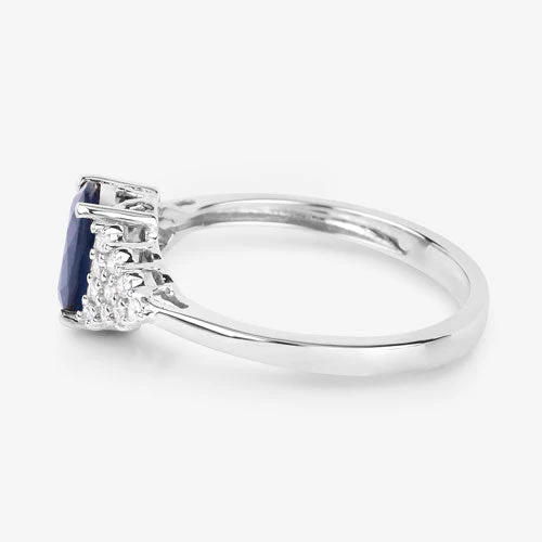 1.73 Carat Genuine Blue Sapphire and White Diamond 14K White Gold Ring - Image 6