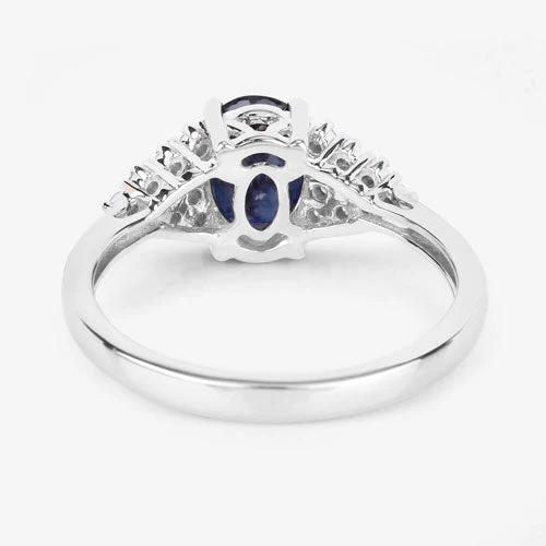1.73 Carat Genuine Blue Sapphire and White Diamond 14K White Gold Ring - Image 7