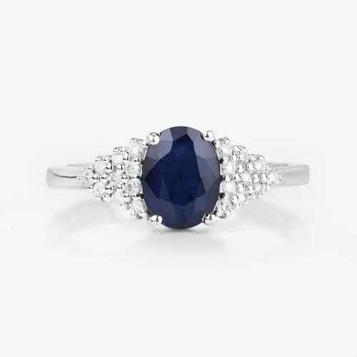 1.73 Carat Genuine Blue Sapphire and White Diamond 14K White Gold Ring - Image 8