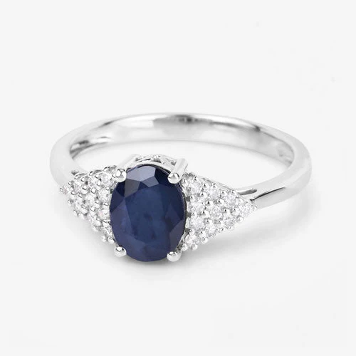 1.73 Carat Genuine Blue Sapphire and White Diamond 14K White Gold Ring - Image 9