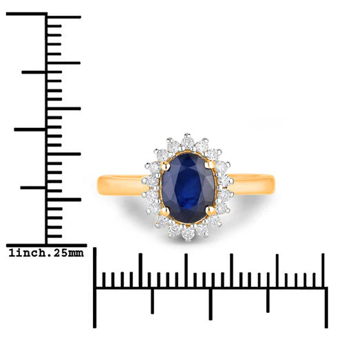 1.73 Carat Genuine Blue Sapphire and White Diamond 14K Yellow Gold Ring - Image 3