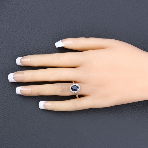 1.73 Carat Genuine Blue Sapphire and White Diamond 14K Yellow Gold Ring - Image 5