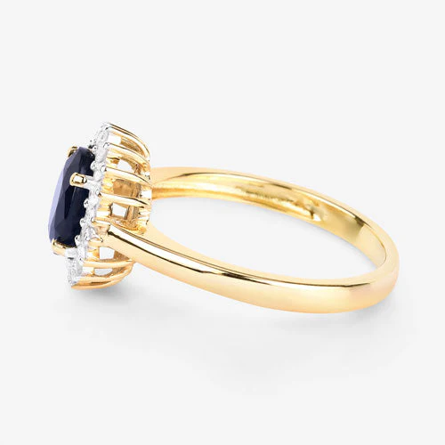 1.73 Carat Genuine Blue Sapphire and White Diamond 14K Yellow Gold Ring - Image 6