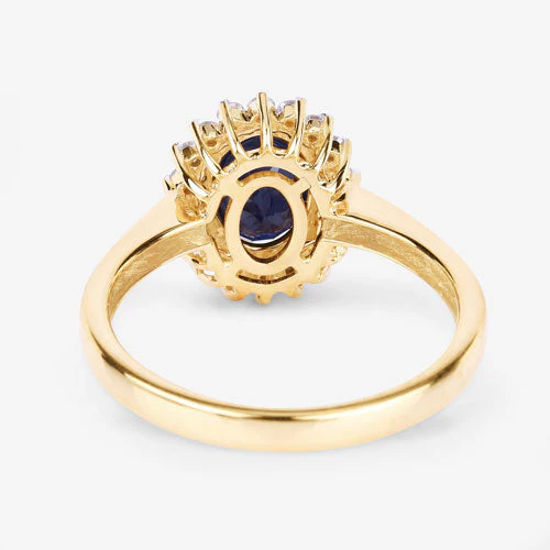 1.73 Carat Genuine Blue Sapphire and White Diamond 14K Yellow Gold Ring - Image 7